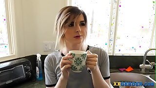 Trans peaches gets cum in mouth and face